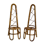 Pair of rattan chairs with high backrests, Italy 60s