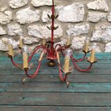 Chandelier gilded sheet metal masca Italy 60s Hollywood regency