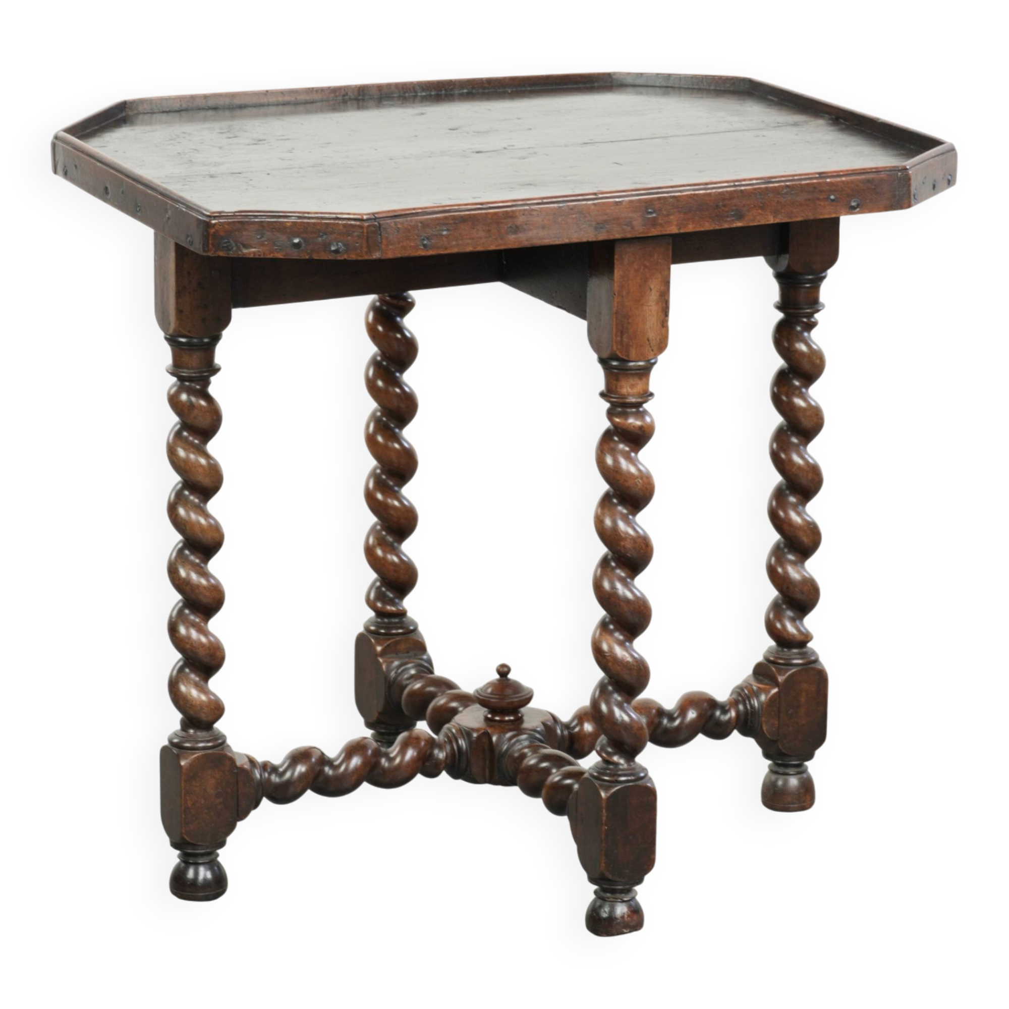 Antique English walnut side/center table with turned legs from around 1680