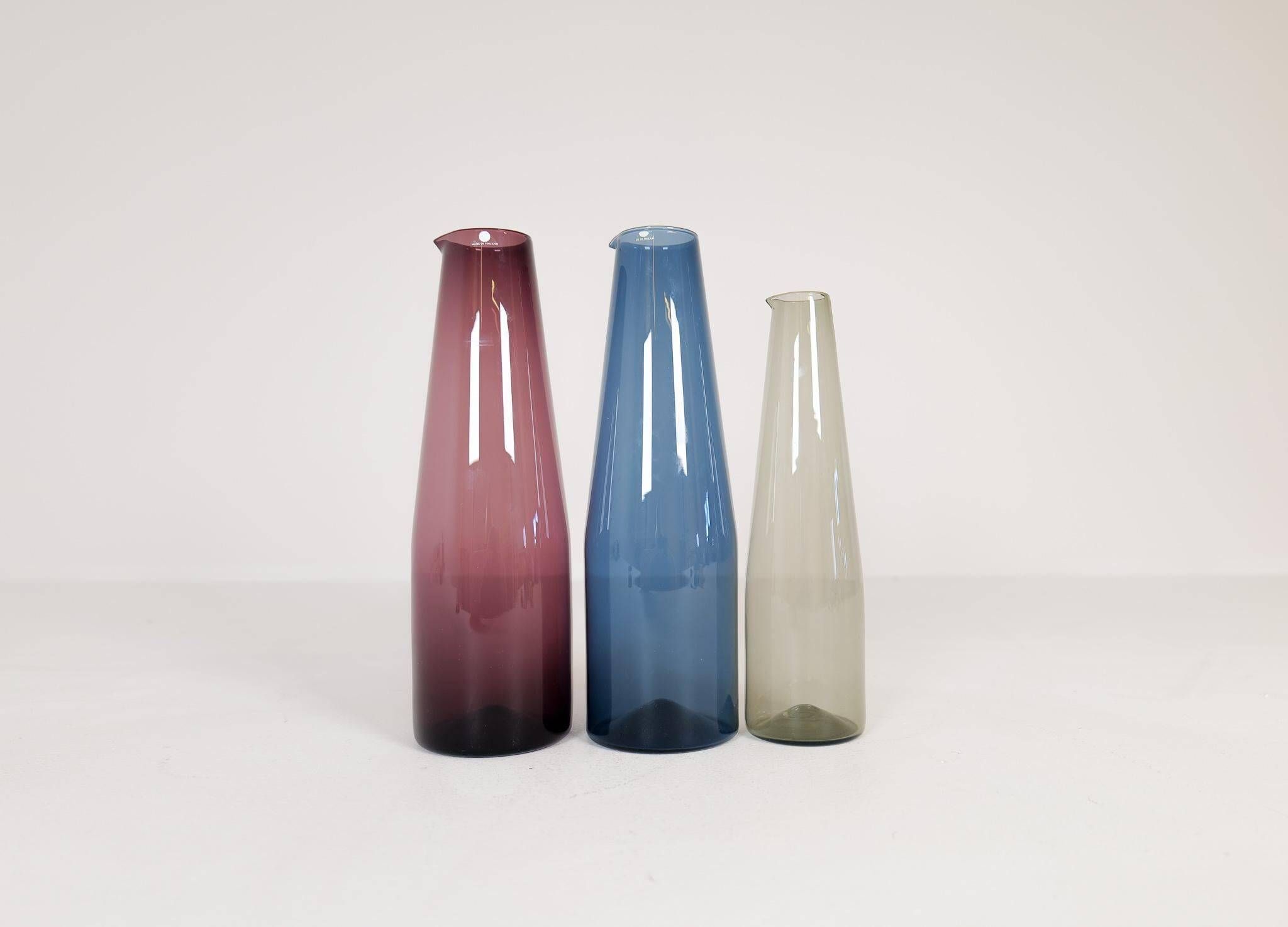Midcentury Collection of 3 Bird Carafes by Iittala, Timo Sarpaneva, Finland, 1950s