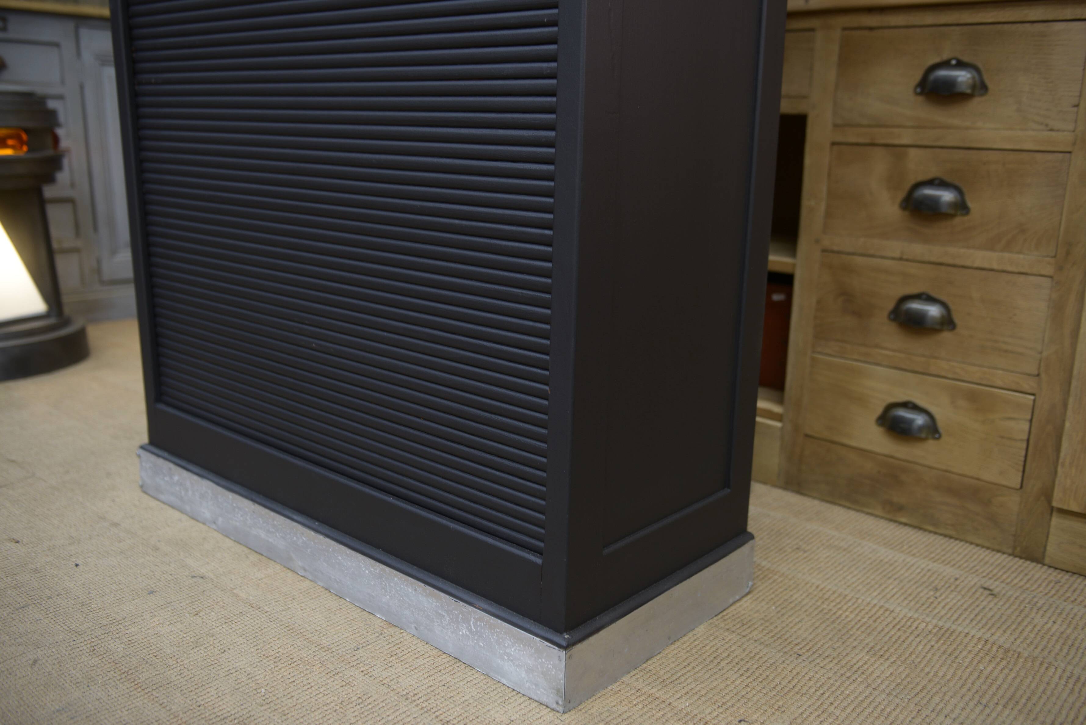 Solid oak shuttered wardrobe, anthracite grey, French work circa 1950