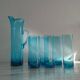 Vintage blue glass water service – carafe + 6 glasses