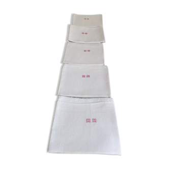 Lot de 5 serviettes ou essuie-mains monogrammées