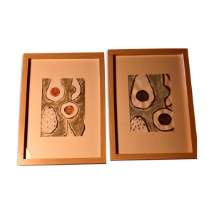 Deux tableaux gouache et pastel