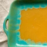 CAB turquoise and ochre ceramic dish with handles