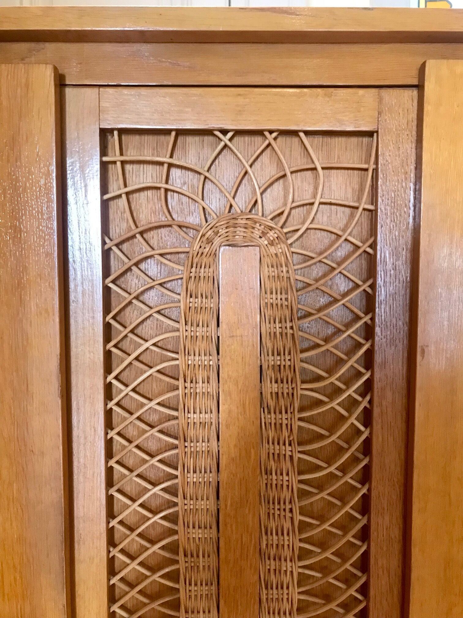 Wood cabinet and rattan 60s