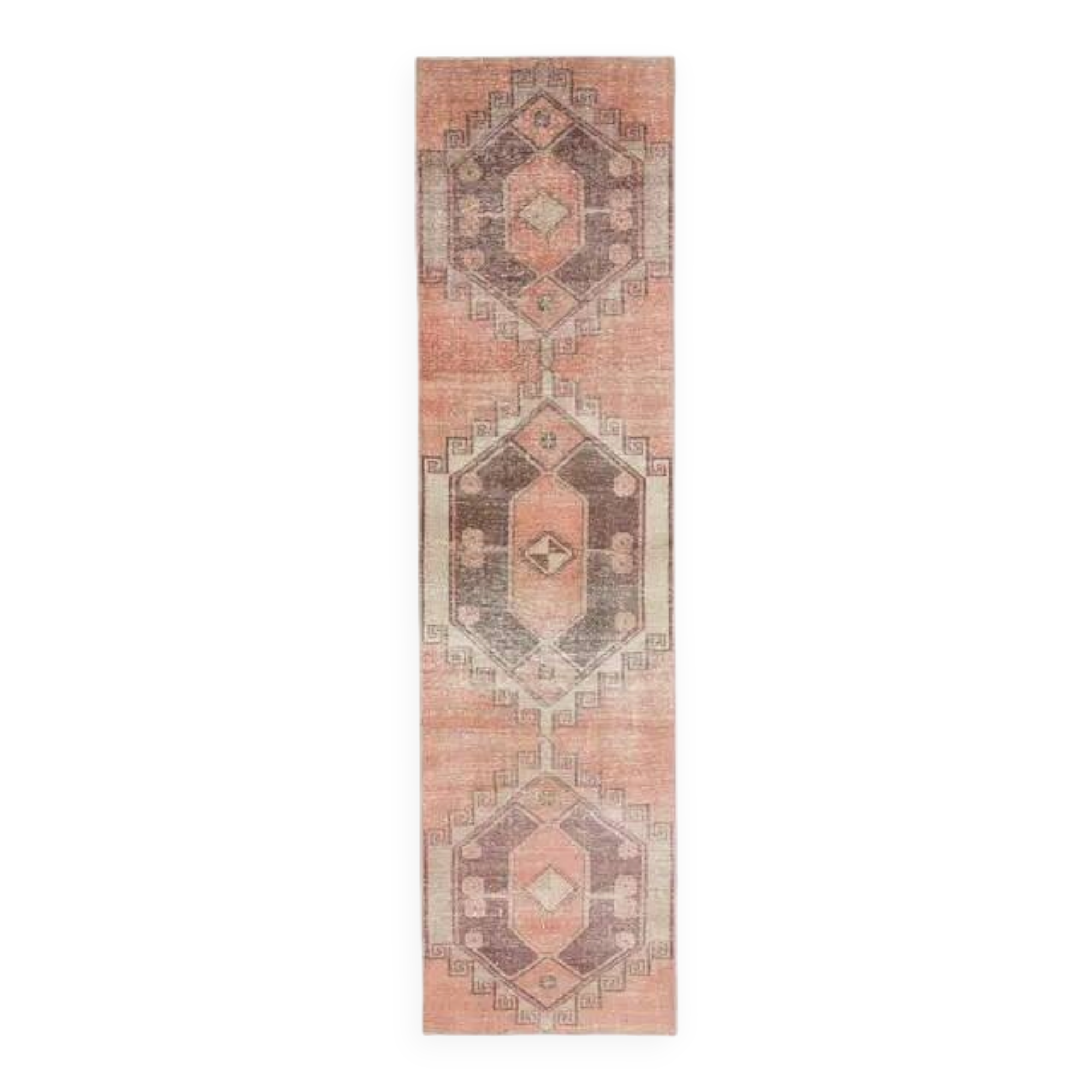 Vintage Turkish Hand-Knotted Wool Cotton Orange Runner 87x357