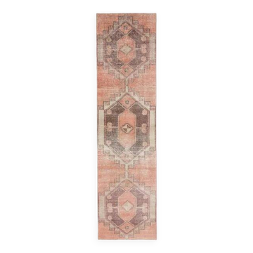Vintage Turkish Hand-Knotted Wool Cotton Orange Runner 87x357