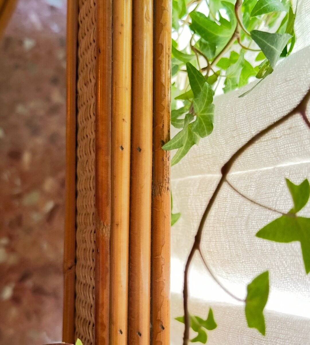 Bamboo and woven wicker mirrors in the style of Dior, 1960s-70s. Set of 2.