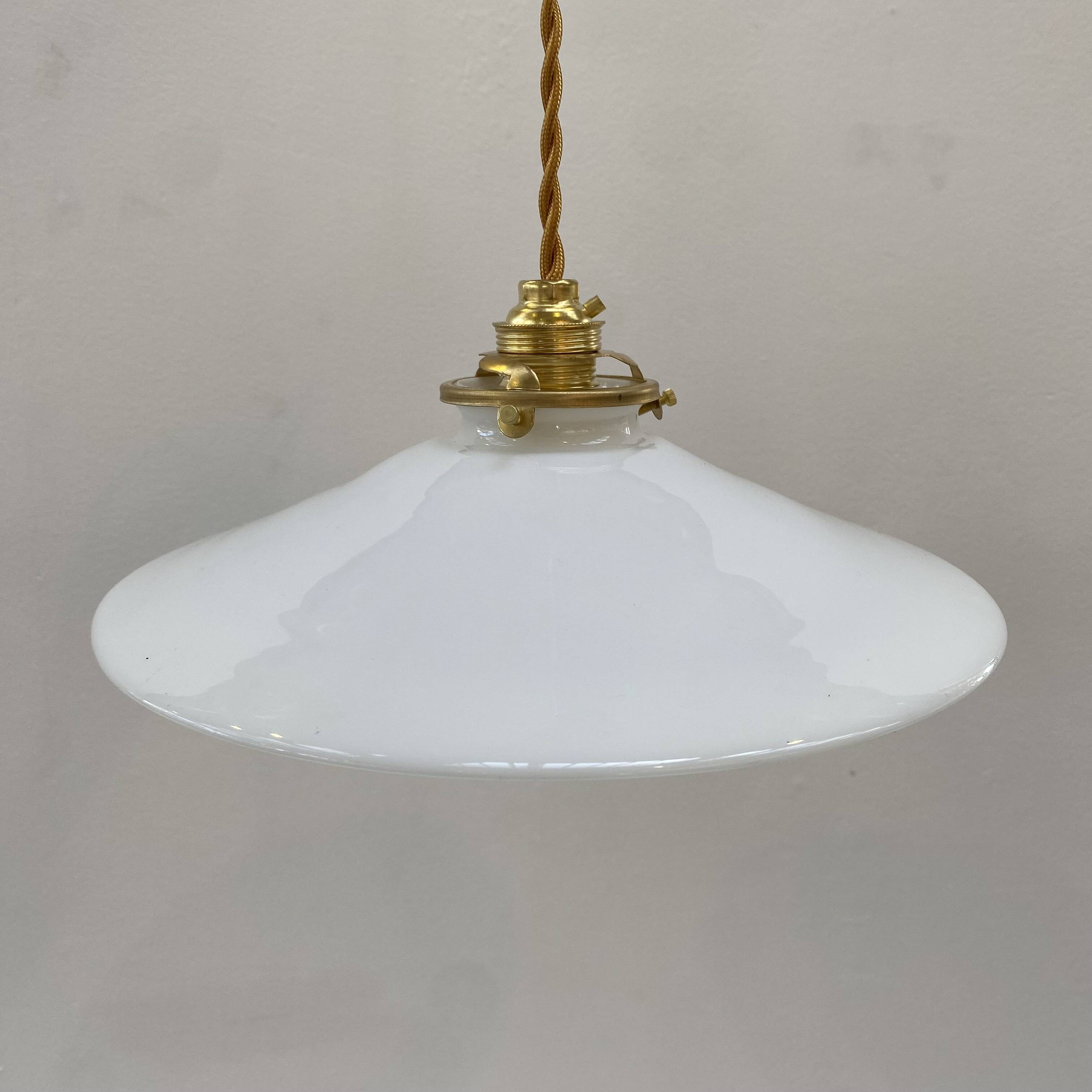 Pair of vintage white opaline pendant lights