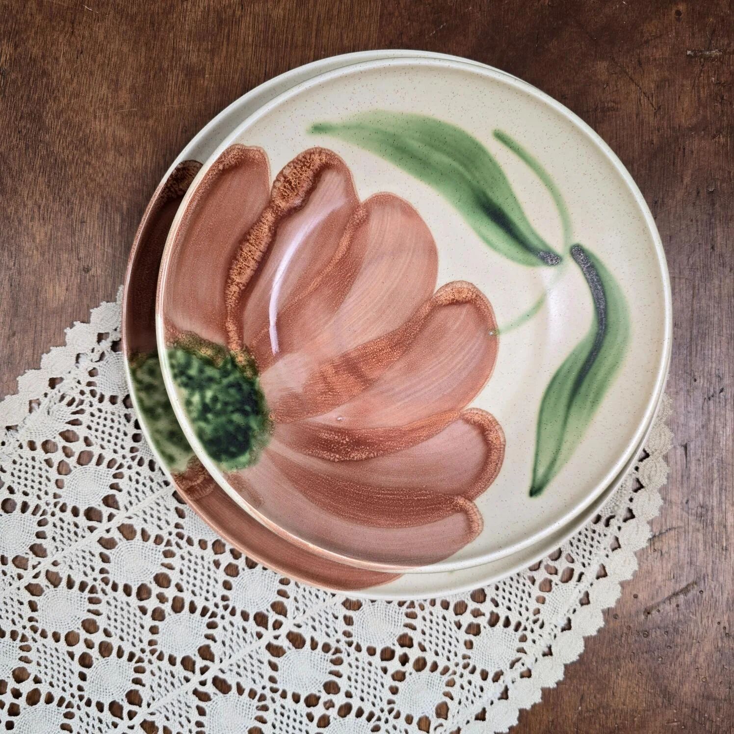 Vintage Salins Rhône service 15 pieces – Large hand-painted flowers