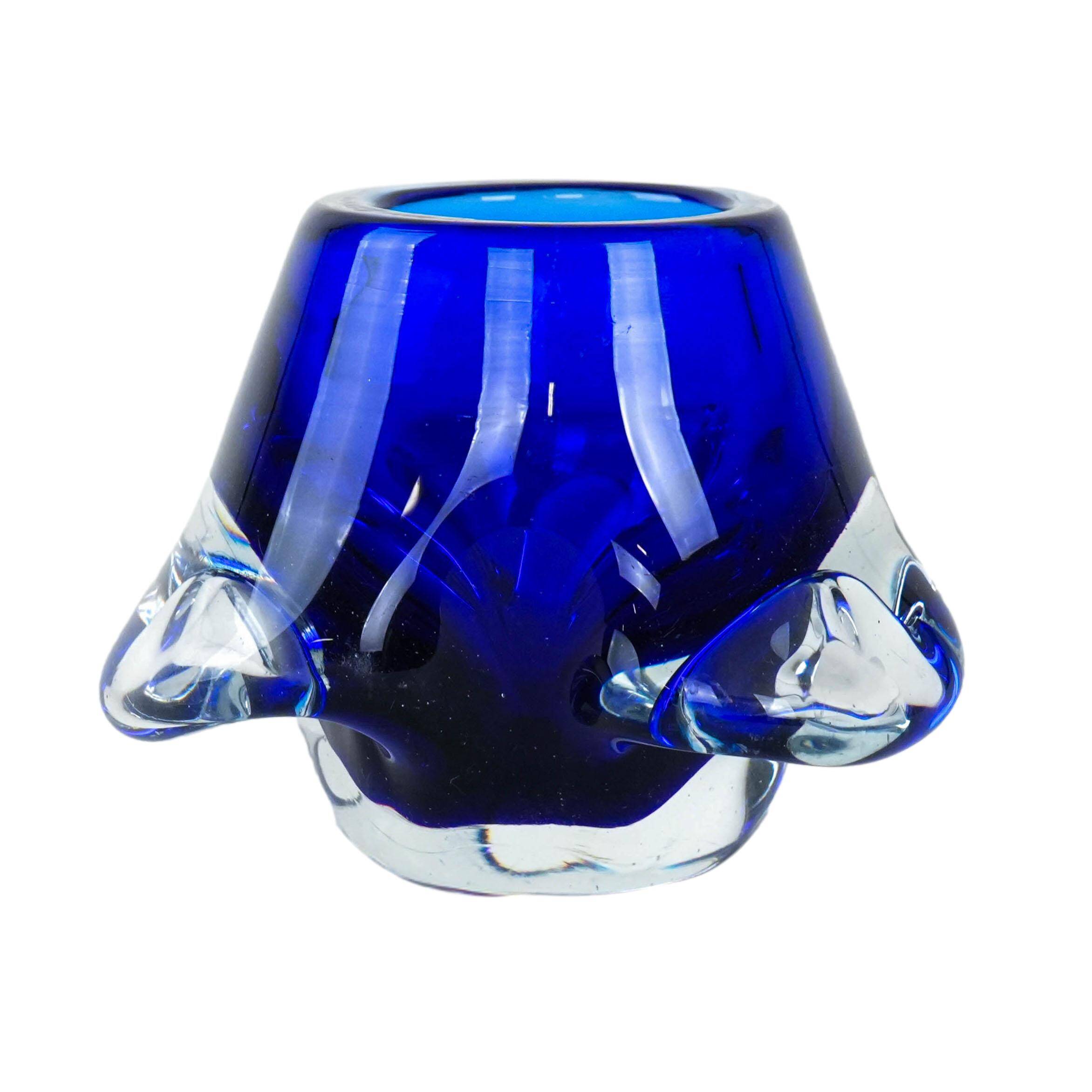 Cobalt glass candlestick, Italian design, 1960s, made in Italy