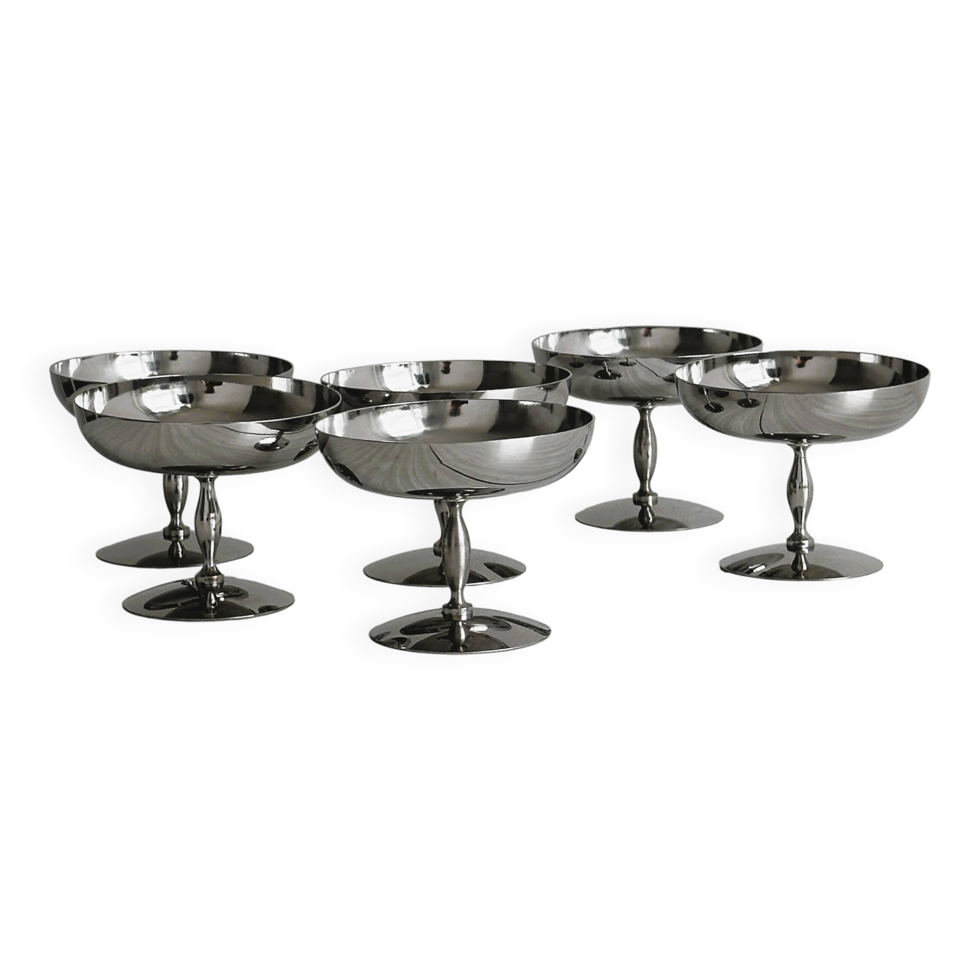 6 matte stainless steel footed bowls
