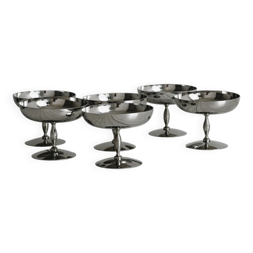 6 coupelles sur pied en inox mat