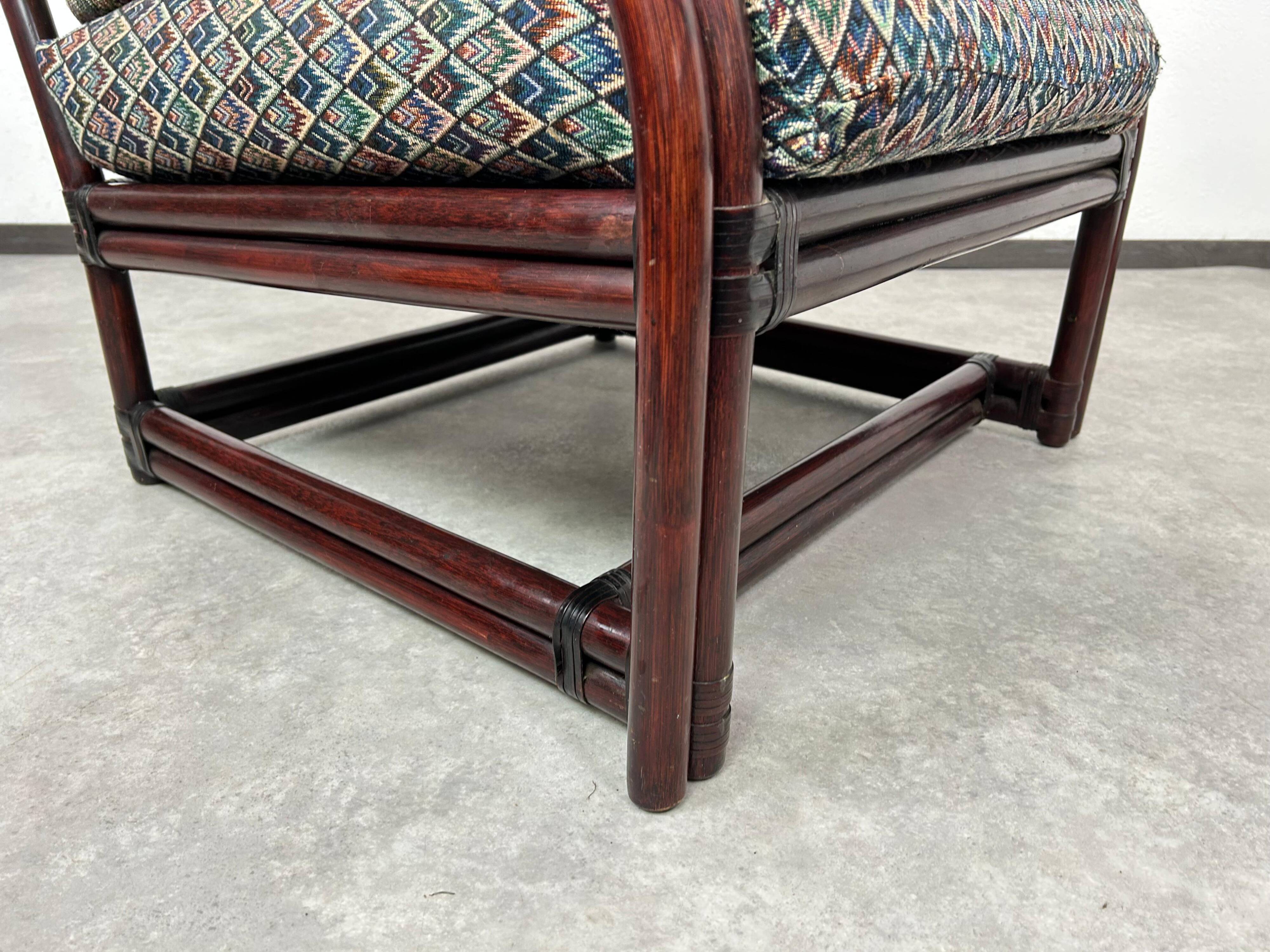 Fauteuil à oreilles en bambou de style milieu du siècle avec tabouret par Gervasoni