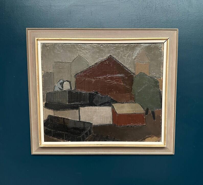 Large Original Swedish Oil on Canvas – “Bangård” by Fred Andersson – Signed – Vintage & Framed – 80 × 69 cm (31.5" × 27.2")