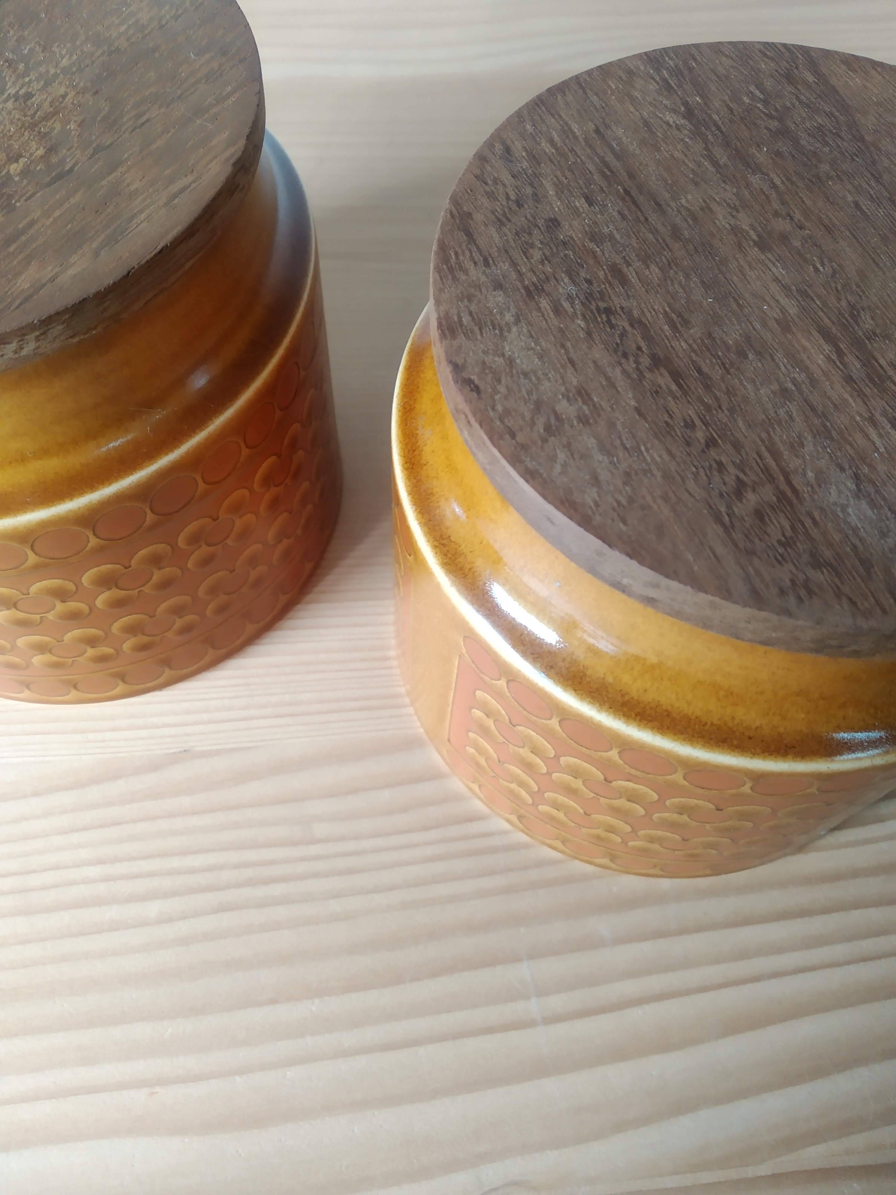 Set of 2 vintage Hornsea Saffron round ceramic tins