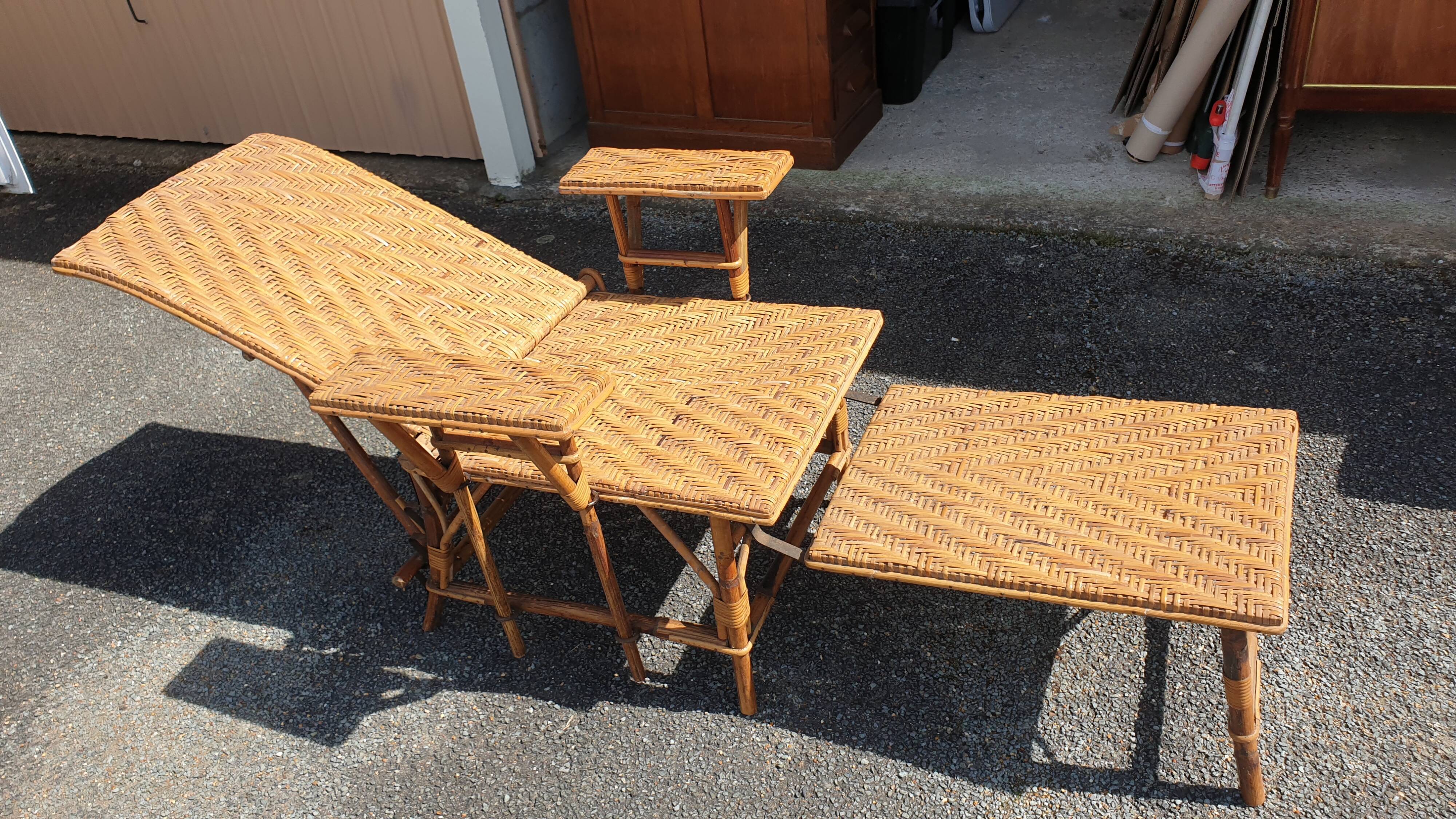 Rattan garden deckchair half XXth