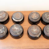Set of 8 black ceramic cups signed