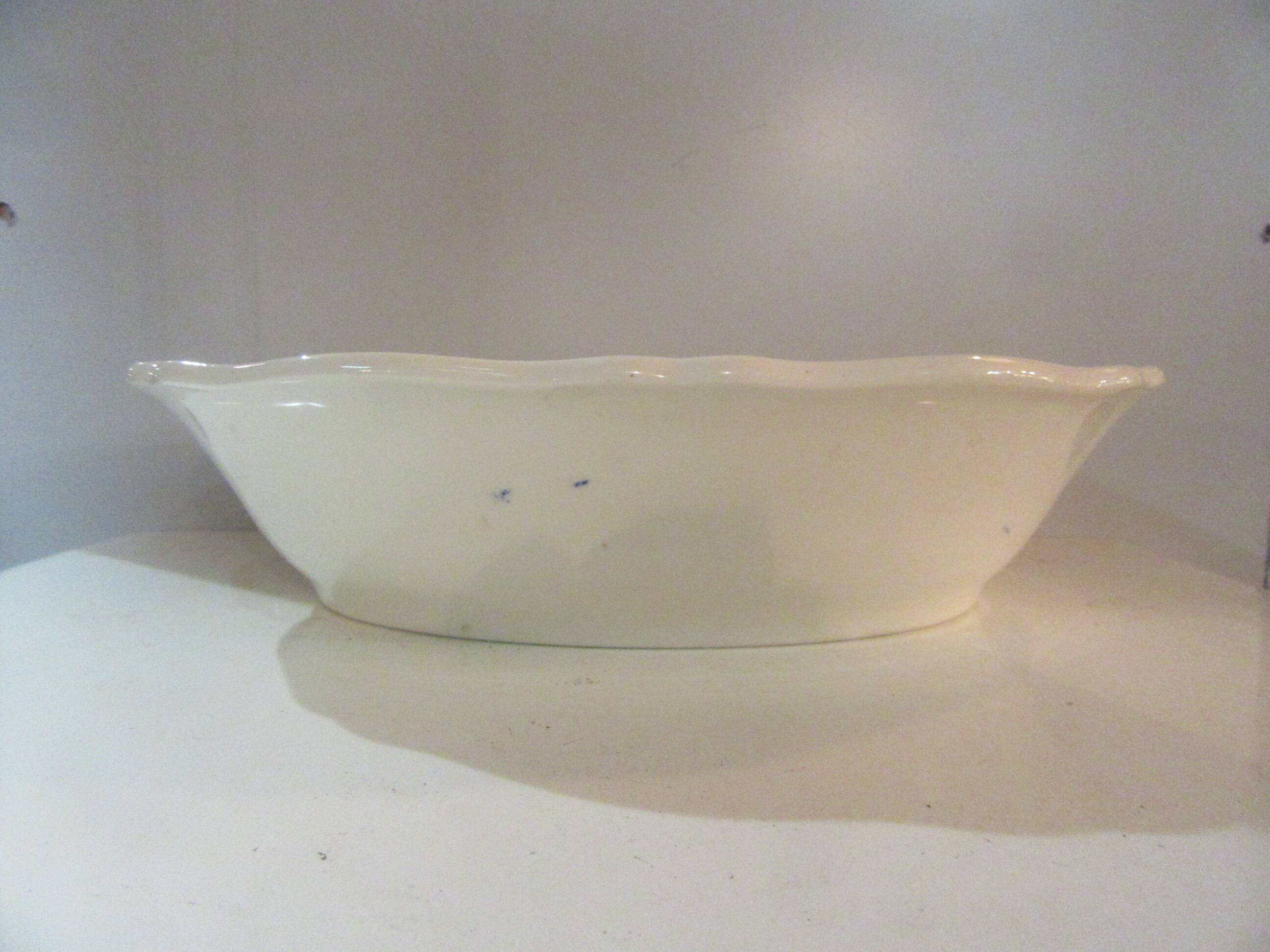 Ravier or small oval dish longchamps ceramics rouennais model