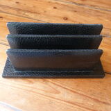 Vintage letter holder in black leather relief office accessory