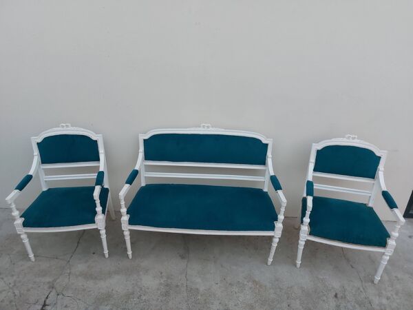 Ensemble salon banquette et 2 fauteuils style louis XVI