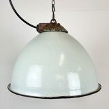 Industrial White Grey Enamel Factory Lamp with Cast Iron Top, 1960s