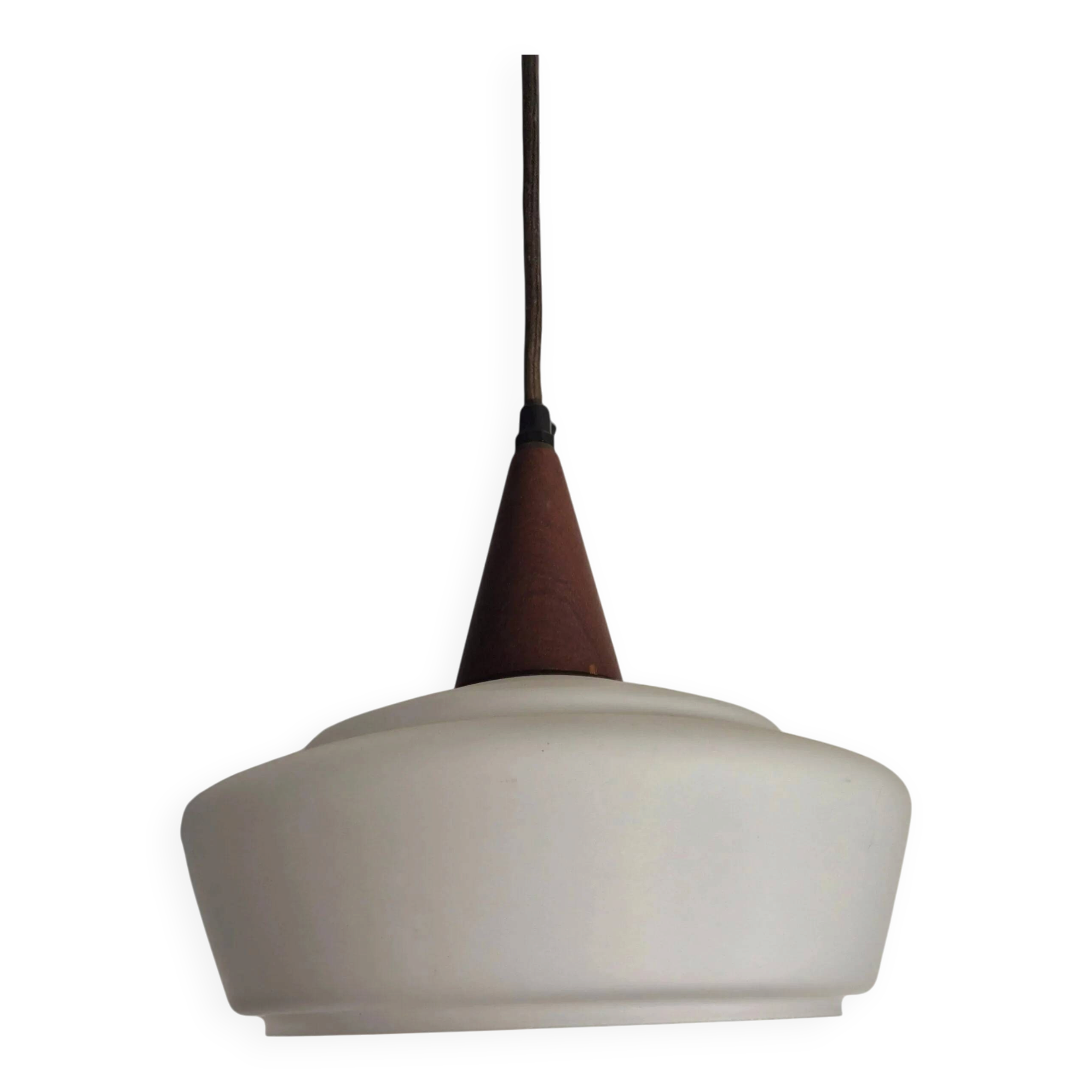 Teak and opaline suspension by Louis Kalff for Philips, Netherlands, 1960