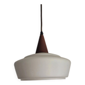 Teak and opaline suspension by Louis Kalff for Philips, Netherlands, 1960