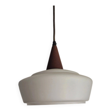 Teak and opaline suspension by Louis Kalff for Philips, Netherlands, 1960
