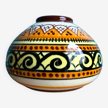 Vase boule toupie Quimper Henriot vintage soliflore art déco 1930 1940 motifs celtiques orange noir