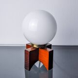 Pine table lamp and opaline globe, popular art, Spain, 1970