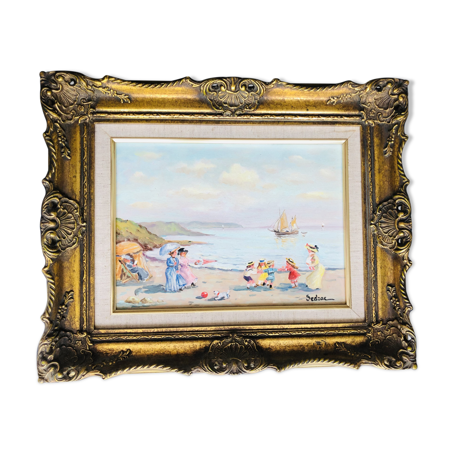 Table: Oil on canvas - lively beach landscape