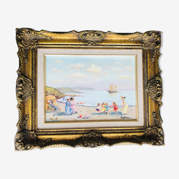 Table: Oil on canvas - lively beach landscape