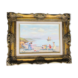Table: Oil on canvas - lively beach landscape