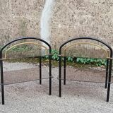 Pair of smoked glass side tables, end tables, 1980
