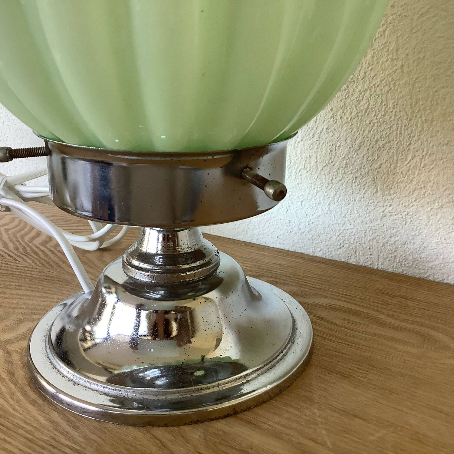 Lampe Vintage 1930 Globe Opaline Thabur Vert Art Deco