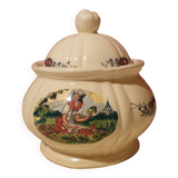 Sugar bowl or covered box Sarreguemines earthenware Obernai style