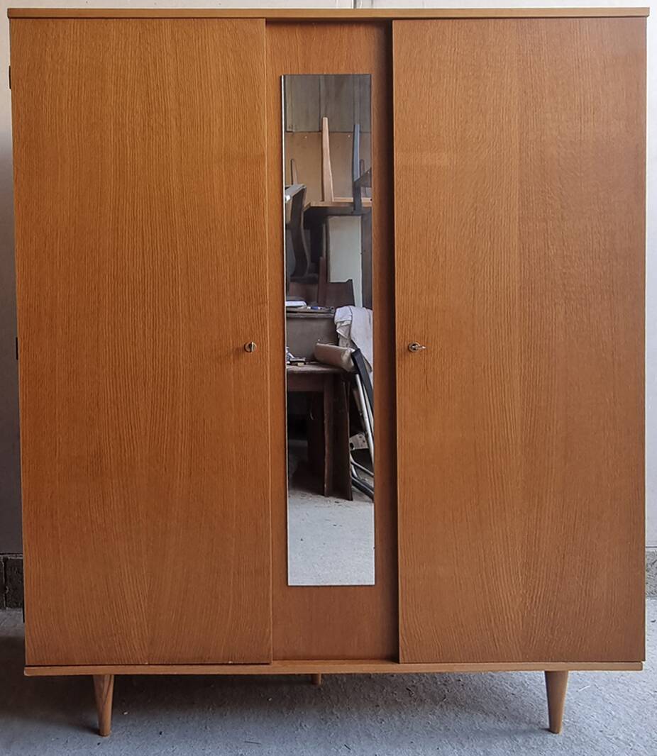 Wooden cabinet, wardrobe, shelves, vintage, 60s