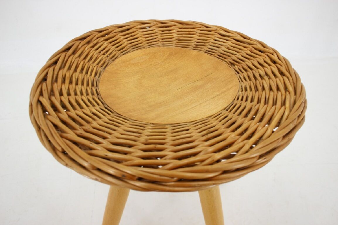 1970 Jan Kalous Beech an Rattan Side Table by ULUV,Czechoslovakia