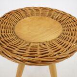 1970 Jan Kalous Beech an Rattan Side Table by ULUV,Czechoslovakia