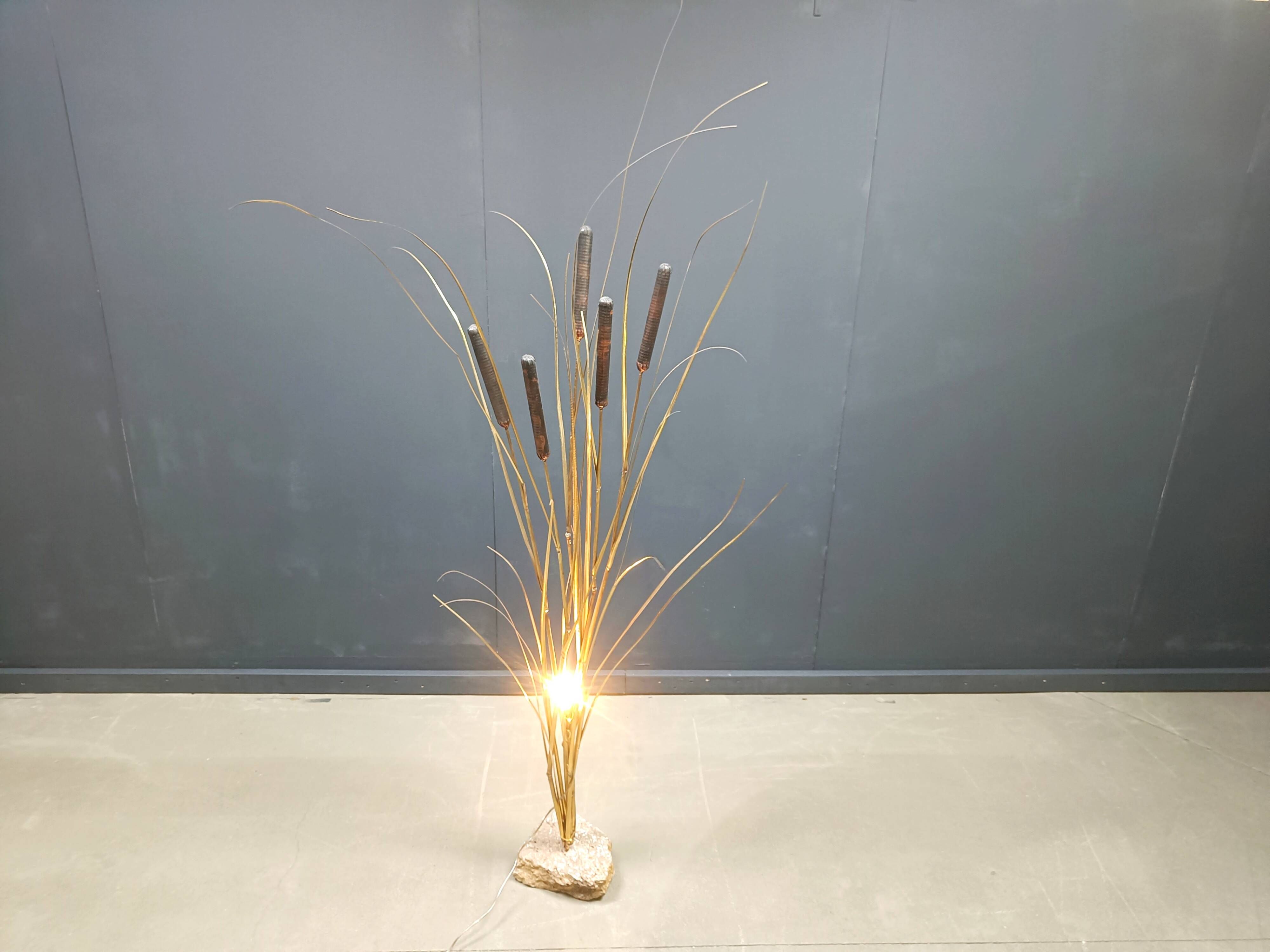 Vintage brass cattail floor lamp by Daniel D'Haeseleer, 1970s