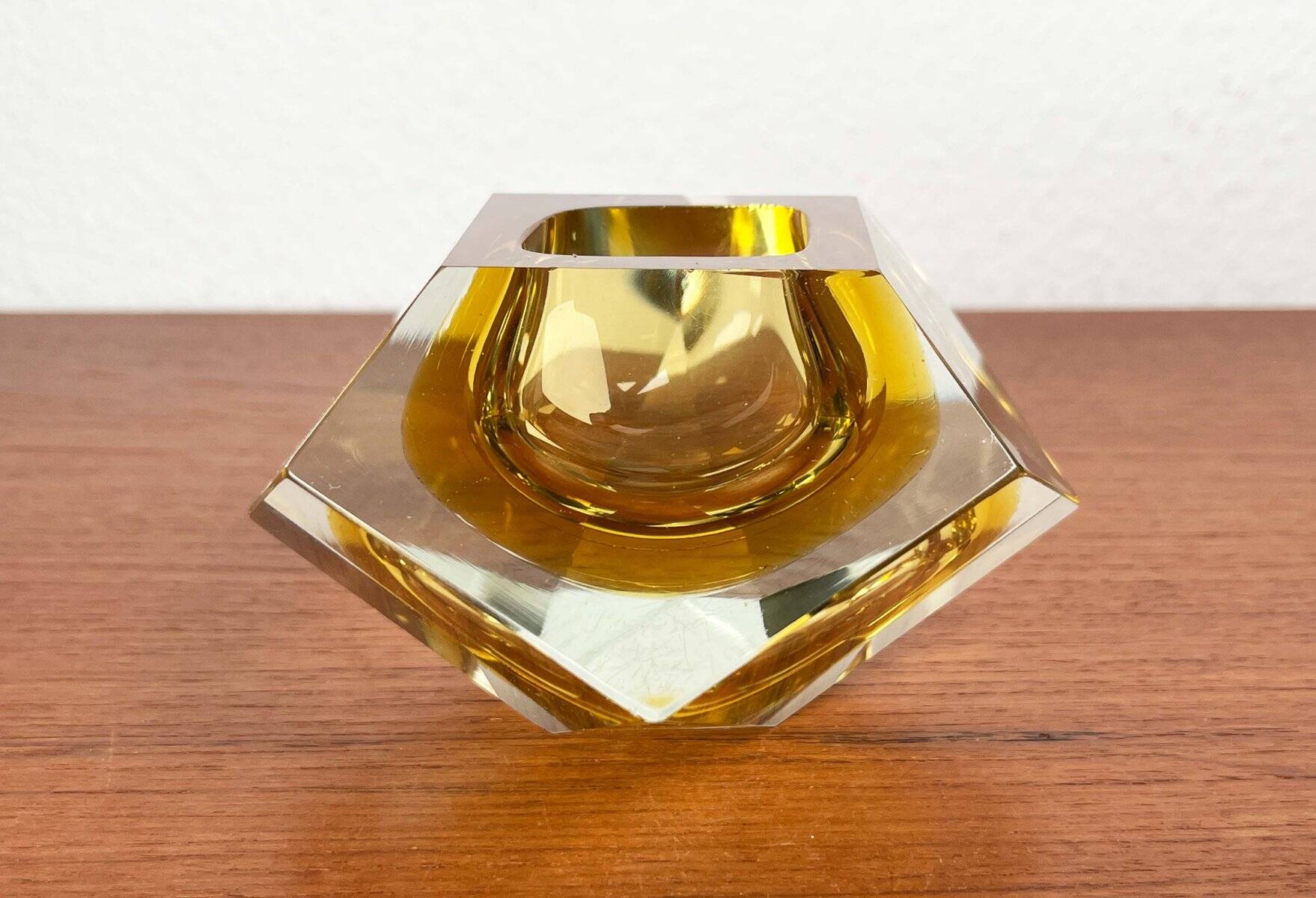 Vintage Italian Sommerso yellow glass bowl, Murano, 1970s.