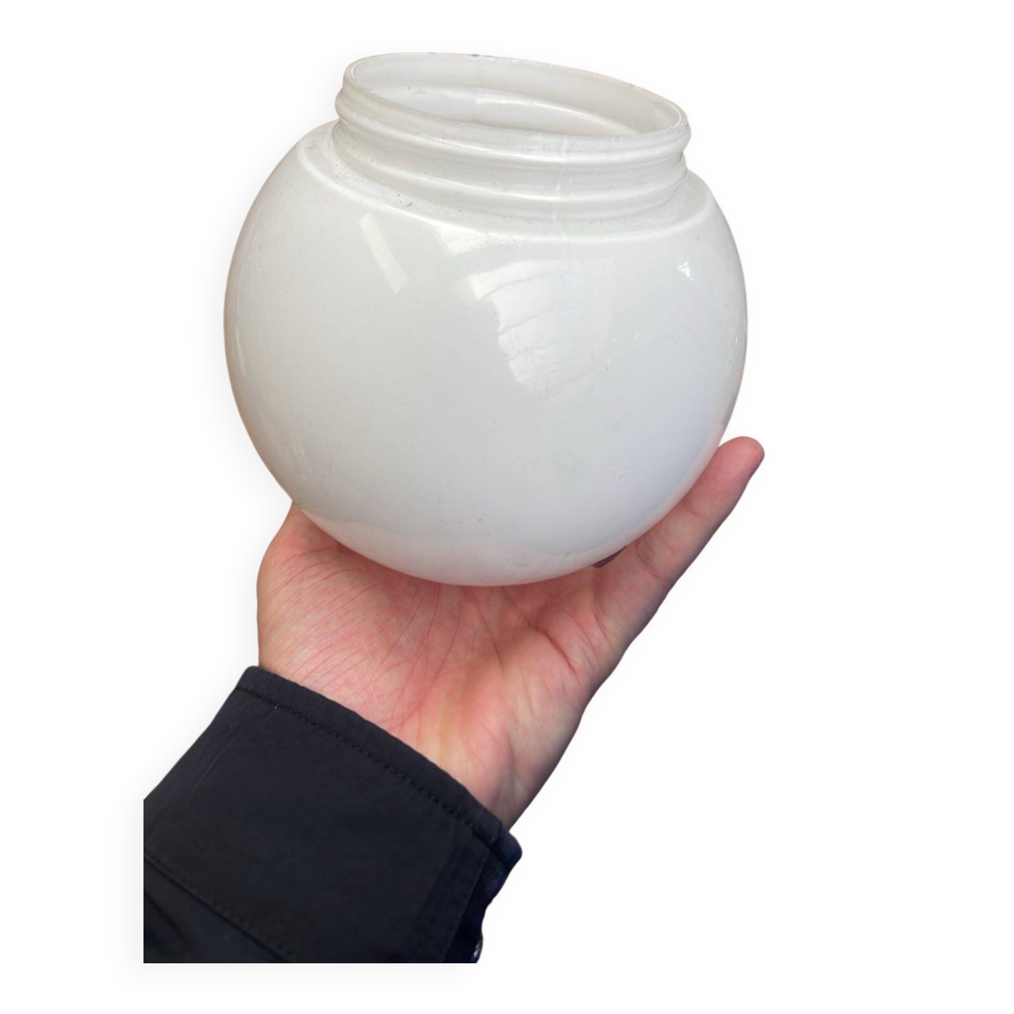 Plafonnier sphérique en verre opalin, abat-jour en verre opale de 7,5 cm de diamètre.