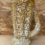 Antique vase pitcher vallauris fat lava ceramic yellow white foam #b479
