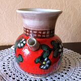 Carafe, jug, chevrette, artisanal, ceramic with floral decoration