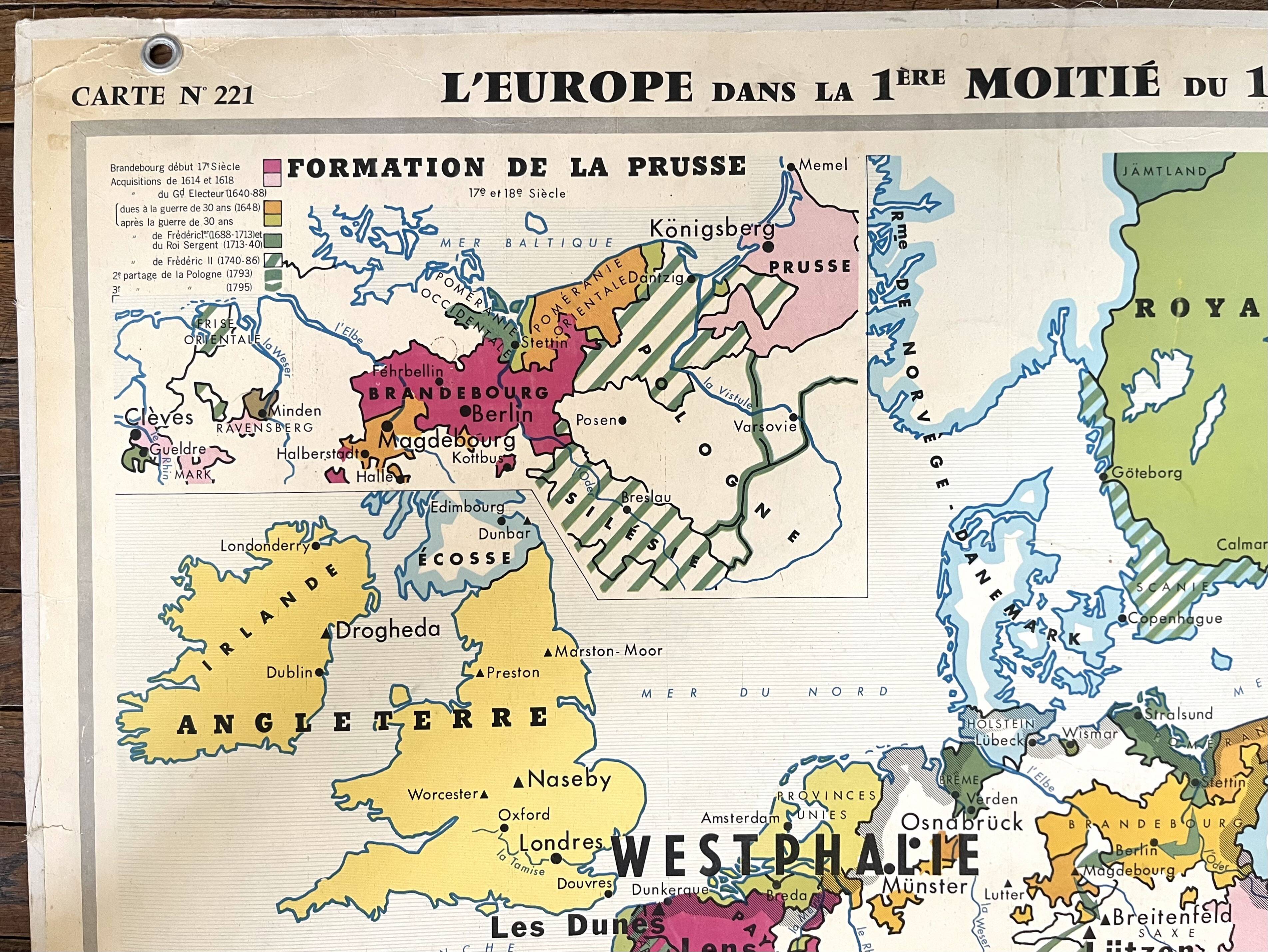 Old Hatier Trotignon map 220-21, 1950 Europe 16th 17th Renaissance
