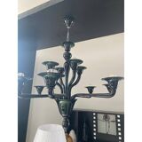 Contemporary Translucent Green-Petrol Glass Chandelier