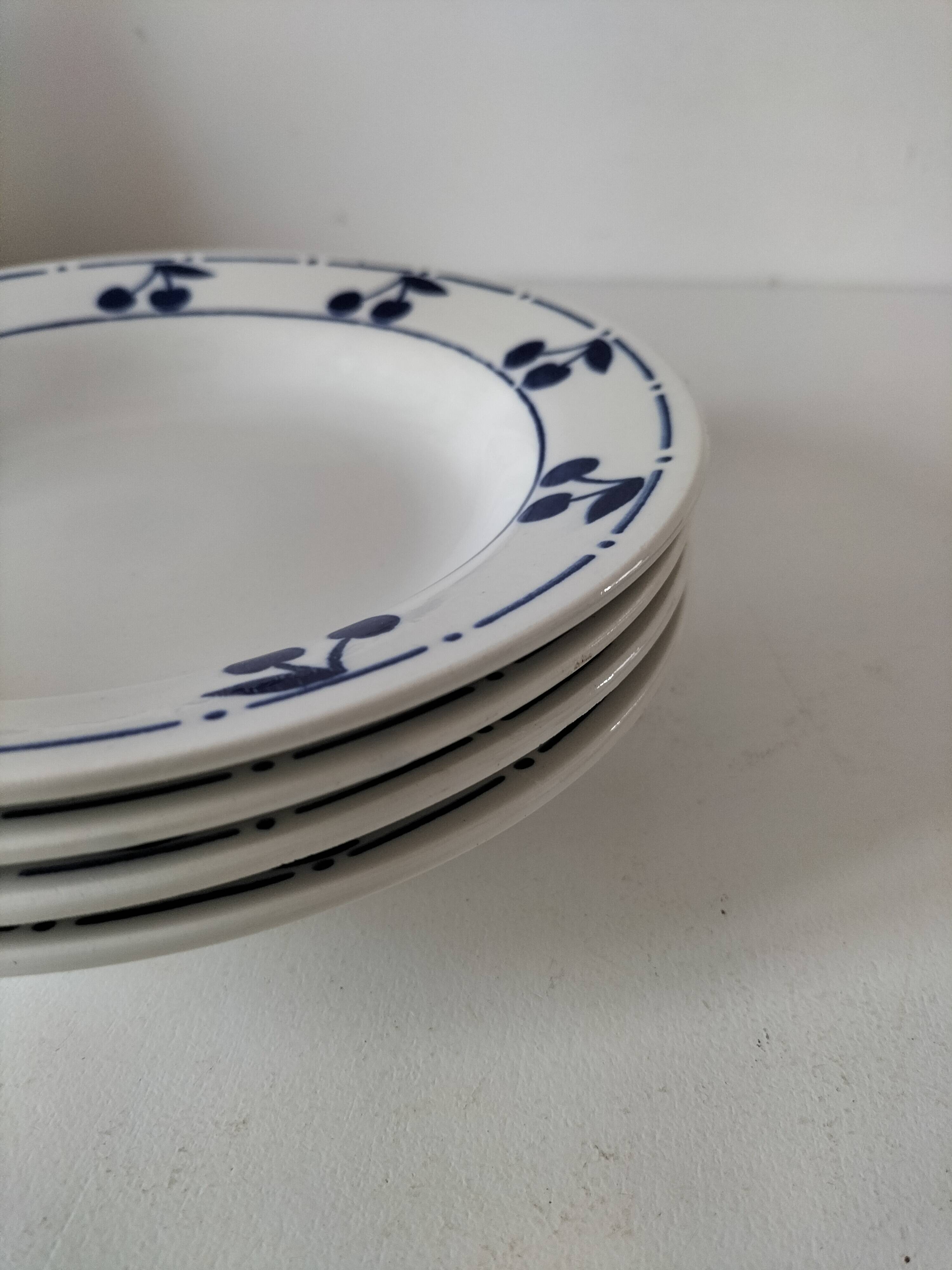 Set of 4 antique soup plates – “Blue Cherries” design – 1950s