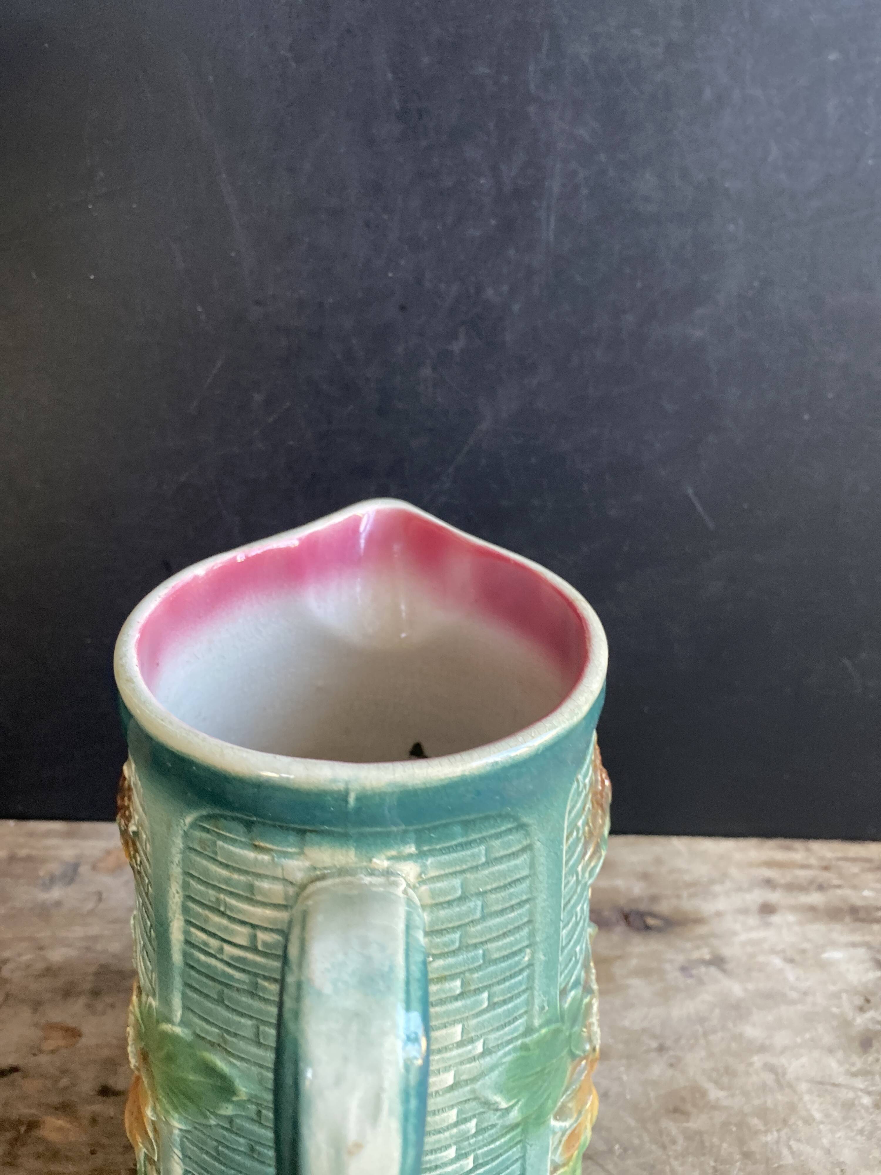 Vintage barbotine pitcher Onnaing Marguerite Sunflowers